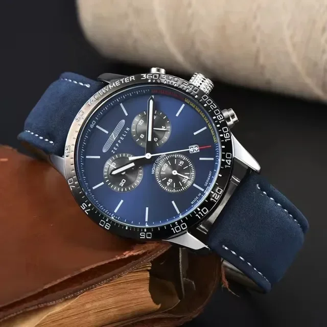 

2025 Retro Zeppelin Multifunctional Men's Chronograph Automatic Date Business Leather Men's Watch Waterproof Gift Quartz Watch