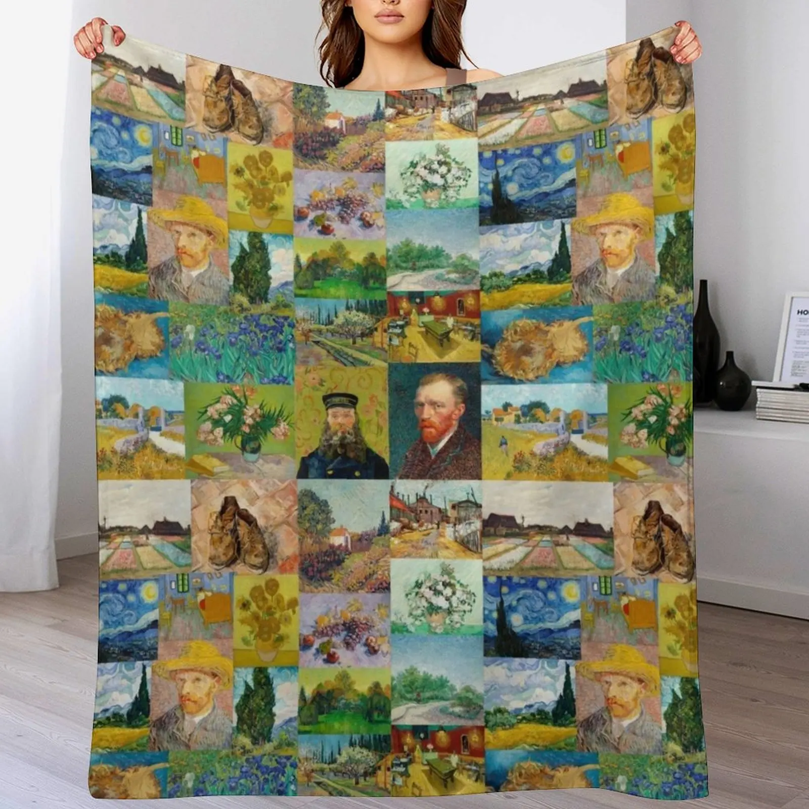 

Van Gogh Collage Throw Blanket Bed Fashionable Beautifuls for babies Summer Beddings Blankets