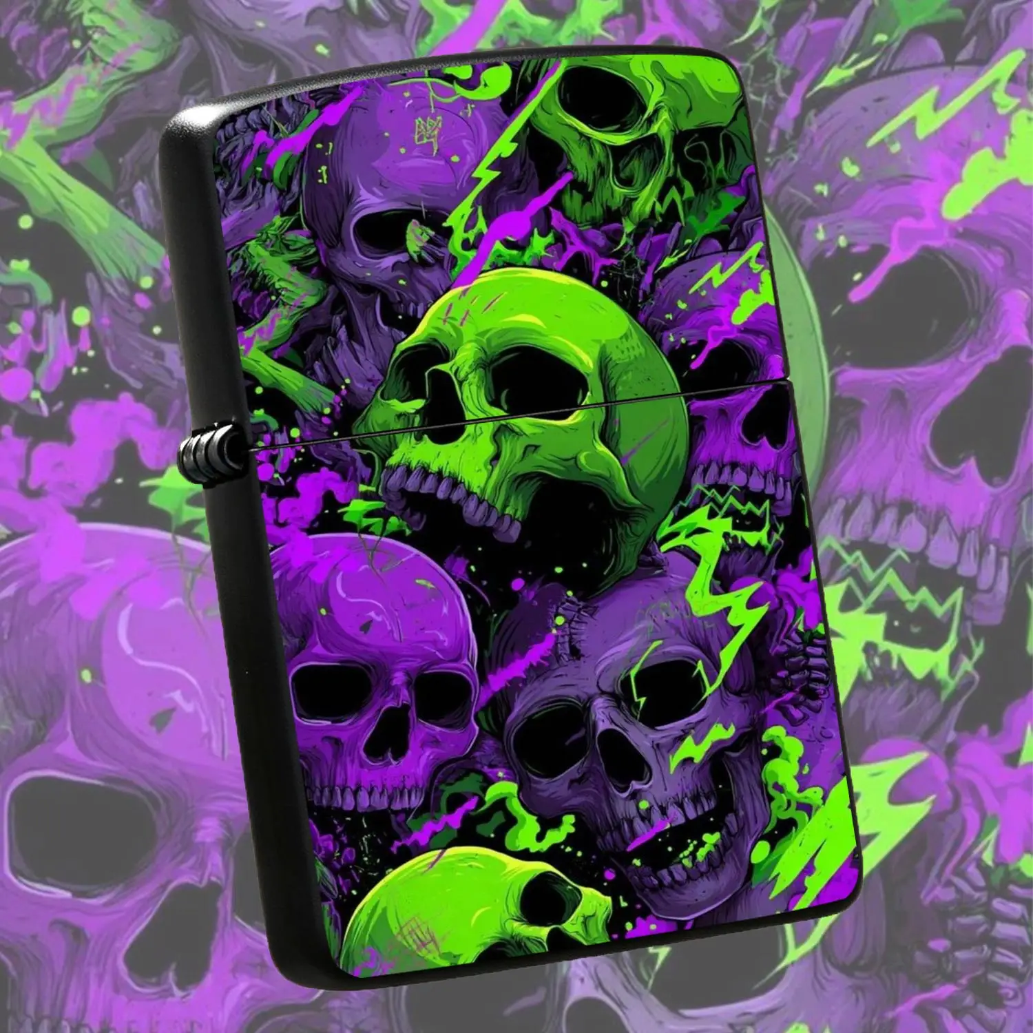 Stylish Graffiti Skull Lighter Cool Neon Contrast Color Art Design Portable Versatile Igniter For Outdoor Camping Home Daily Use Unique Eye Catching Decorative Practical Item Great Gift Choice For Art Lovers Party Gathering Supplies A Humor