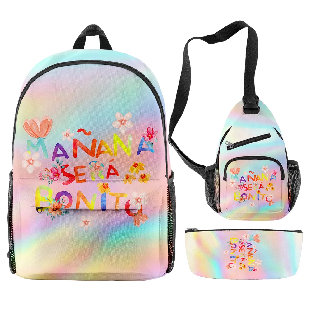 Karol G Manana Sera BonitoI Backpack 3pcs/Set pupil Student Schoolbags Trendy Travel Laptop Backpack Chest Bag Pencil Case