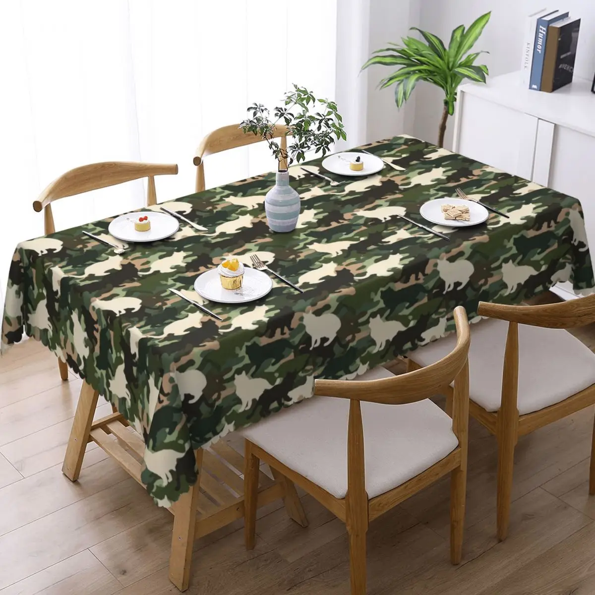 Cat Camouflage Customized Rectangular Tablecloth Waterproof Table Cover for Dining Events Table Cloth