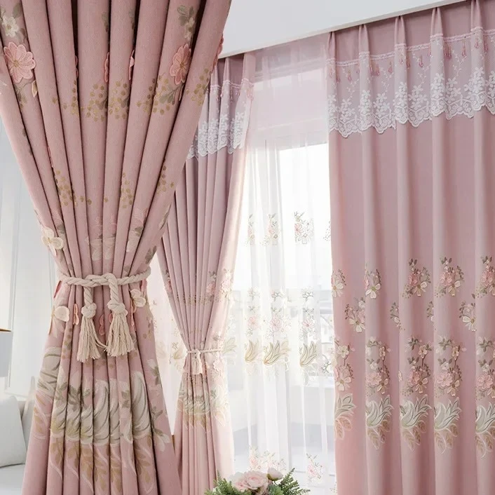Custom Size Luxurious High Quality Blackout Dreamy Embroidery Soft and Romantic Curtains for Living Dining Room Bedroom Sheer