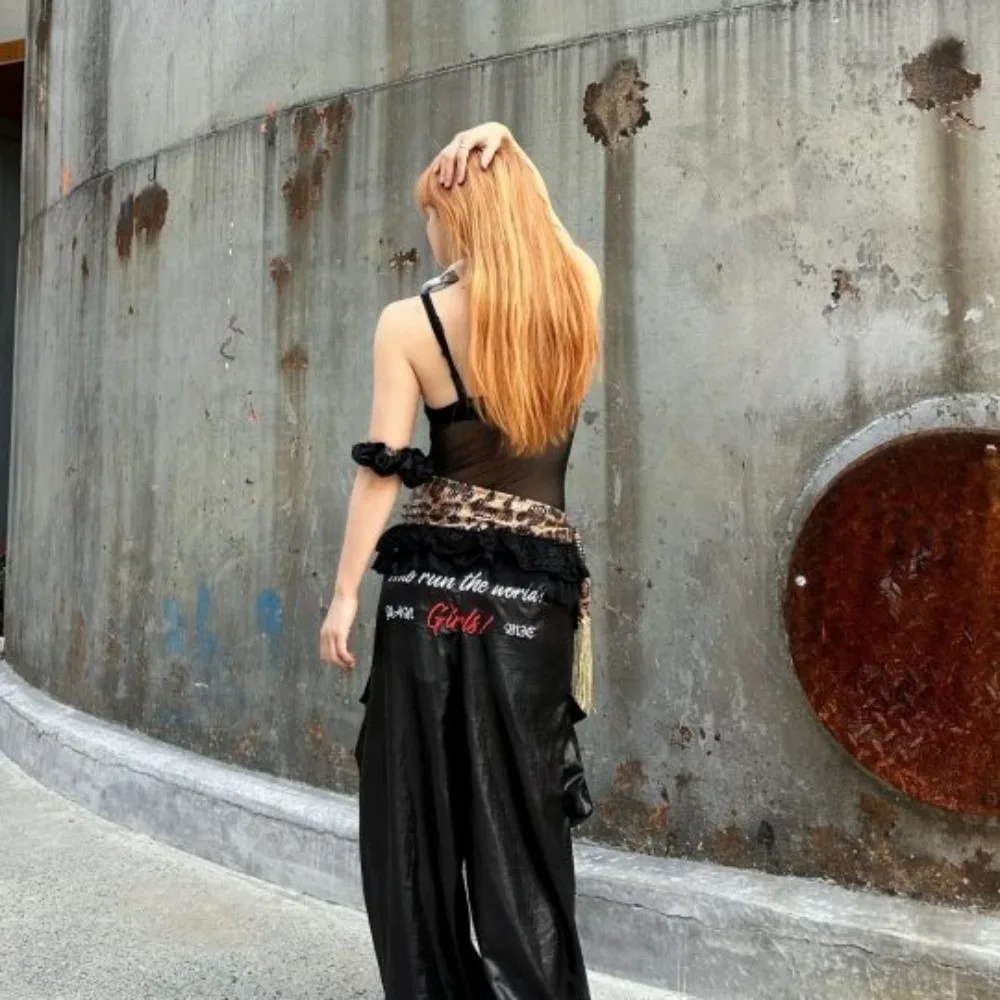 الترتر الجاز الرقص وشاح الورك الهيب هوب قميص موسع شرابات ليوبارد طباعة حزام Y2K السراويل البضائع الطويلة الخصر الفرقة