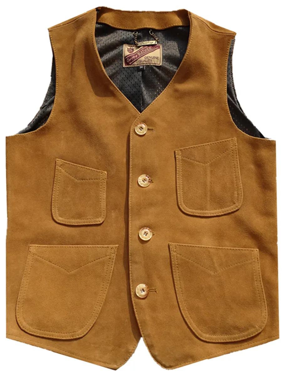 Chaqueta de cuero delgada Retro Unisex de gamuza para motocicleta, chaleco de cuero para hombre, ropa de exterior para motocicleta, equipo de Moto