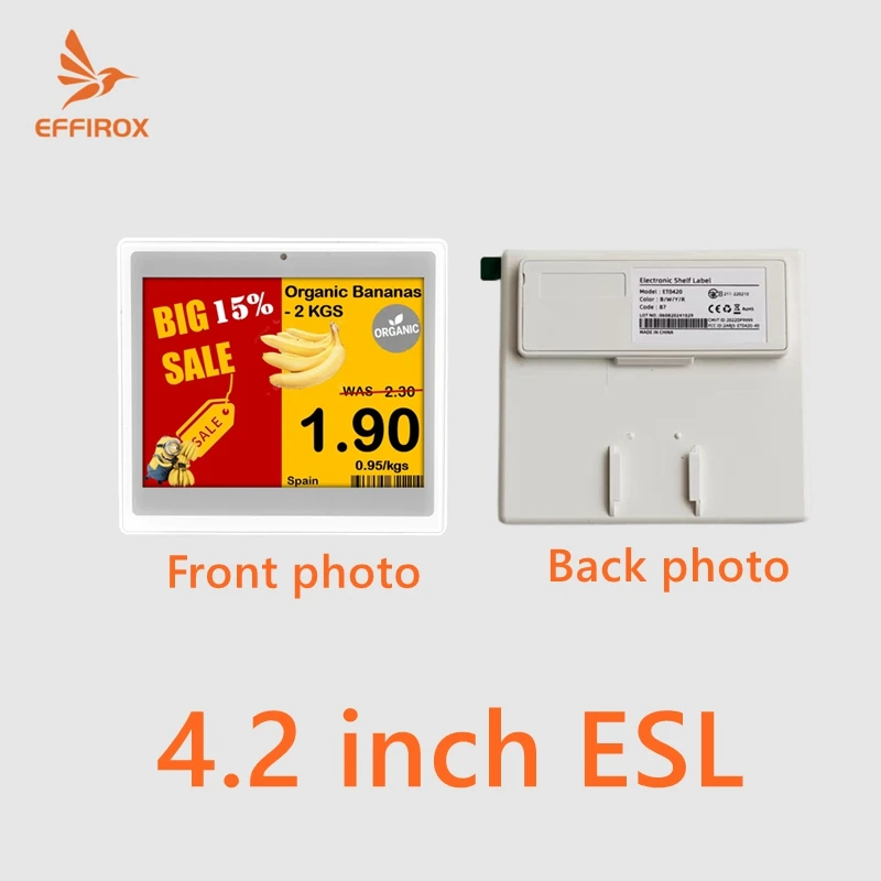 4.2 นิ้ว 4 สีซูเปอร์มาร์เก็ตอิเล็กทรอนิกส์ชั้นวางป้ายดิจิตอลราคา Eink Epaper หน้าจอชั้นวางป้าย ESL หมวดหมู่