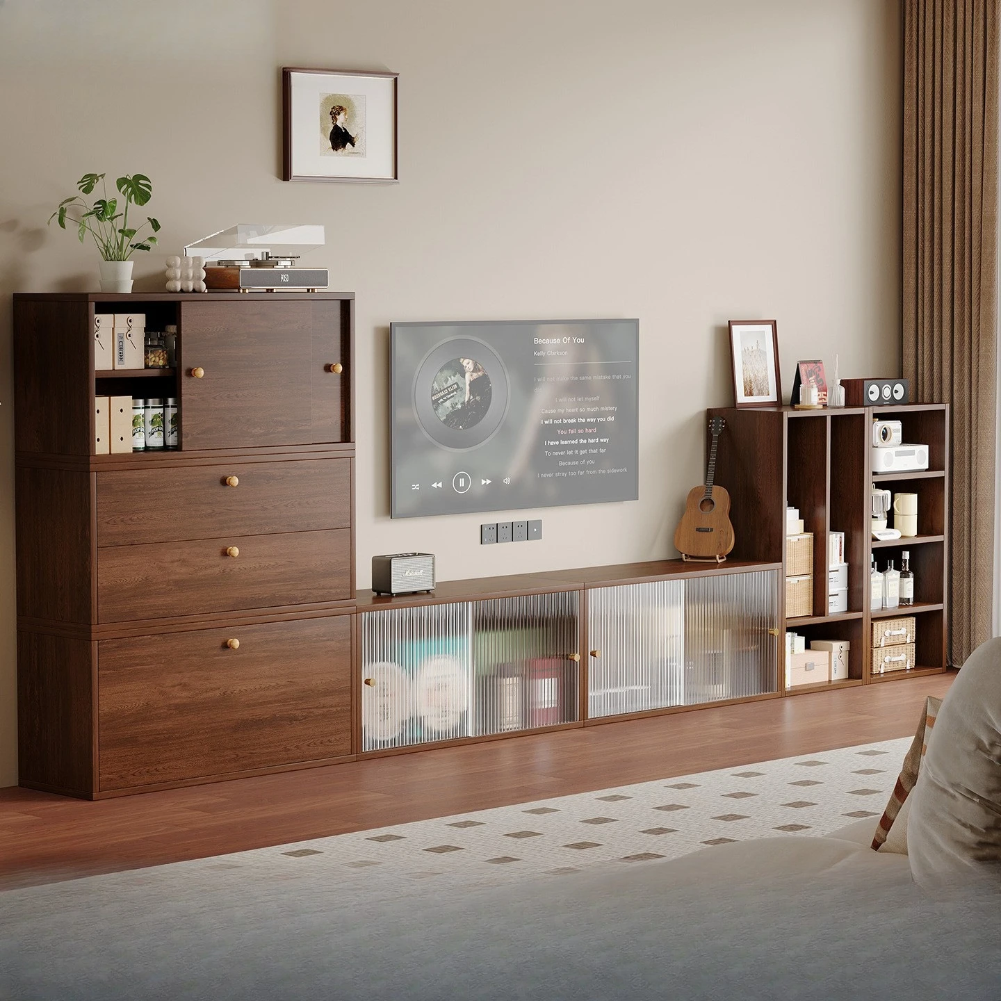 TV cabinet Solid wood living room Home furniture Storage locker Modular free combination TV cabinet
