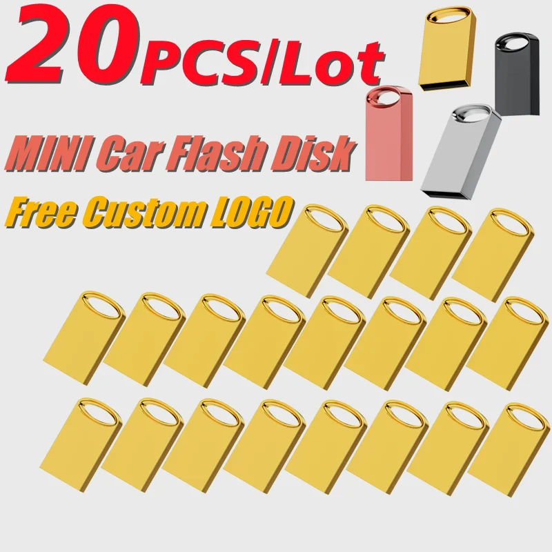 Free Shipping 20PCS/Lot Free Custom Name LOGO Color Metal Car MINI USB2.0 Flash Drive 128GB 64GB 32GB 16GB Memory Stick