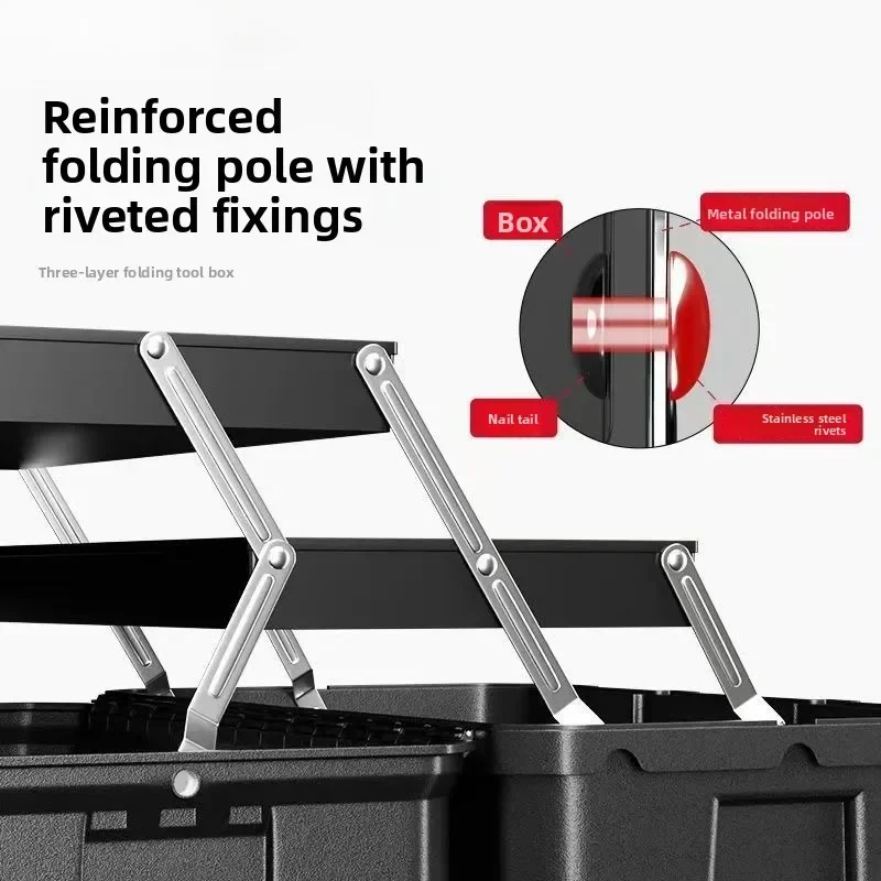 Three Layer Folding Toolbox Tool Heavy Duty Home Storage Organizer Box Tool Chest Toolbox Case Industrial Grade Tool Box Set