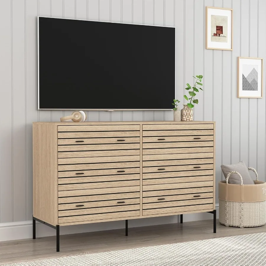 خزانة مزدوجة مكونة من 6 أدراج لغرفة النوم، خزانة خشبية مع حامل معدني قوي، خزانة ذات أدراج حديثة لمدخل غرفة المعيشة #5