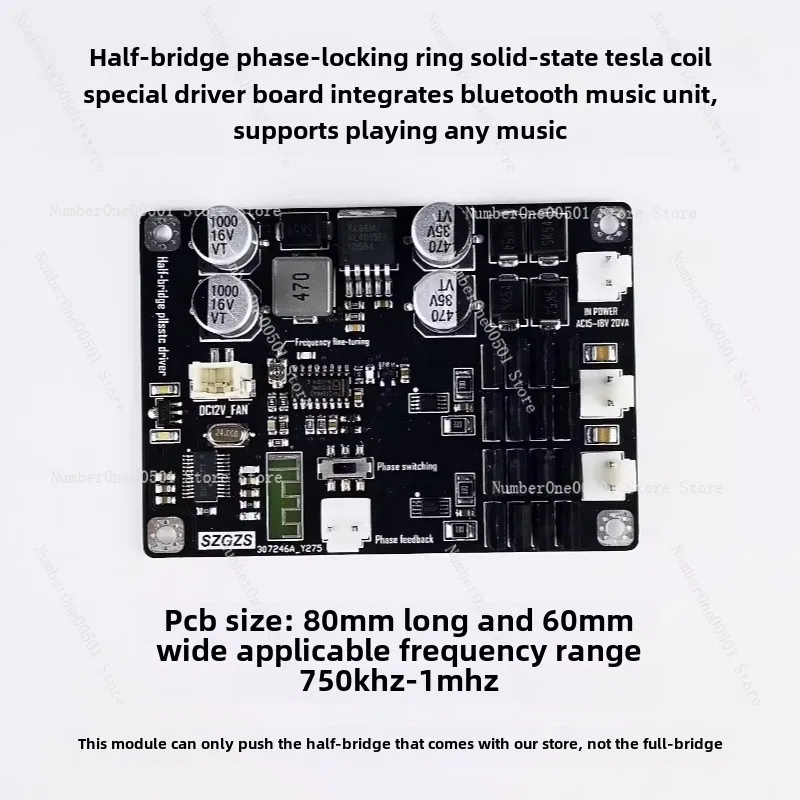 Phase Locked Loop Solid State Tesla Coil PLLSSTC Bluetooth Music Driver Board and Half Bridge Board Combination Kit