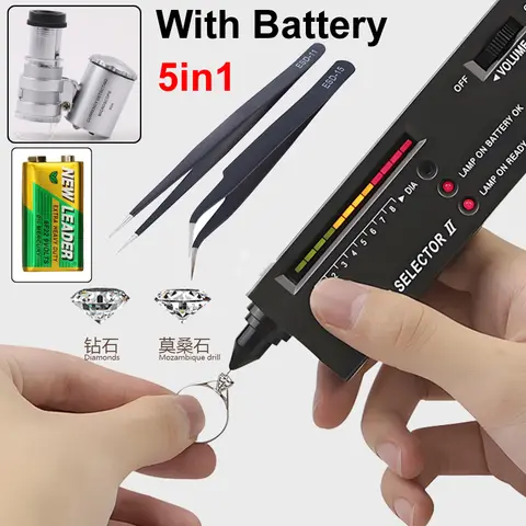 Diamond Tester High Accuracy Diamond Tester Pen Jewelry Professional Diamond Selector Kit+battery+60x magnifying glass+Tweezers