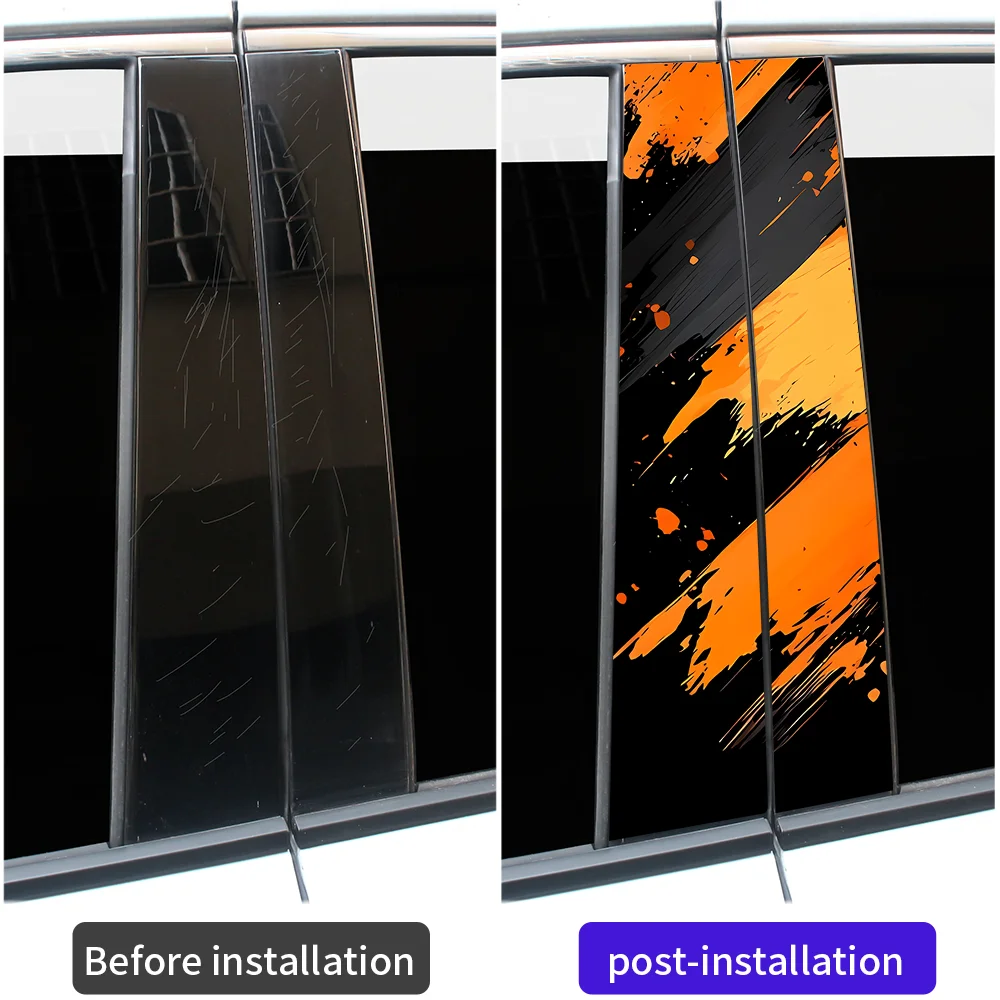 2Pcs Universal Car Pillar Sticker Sporty Paint Splatter Pattern Decal Waterproof Sunshade Protection Film Exterior Accessories
