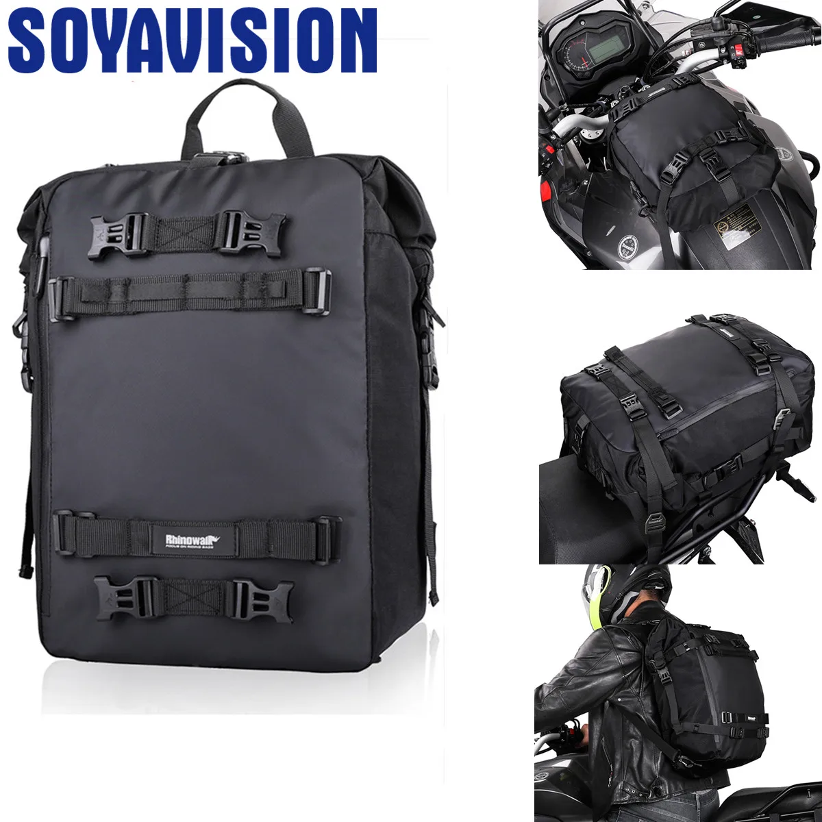 Black Motor Pannier Bag 10/20/30L Multifunctional Waterproof Rear Rack Trunk Motorcycle Seat Bag Riding Backpack Universal