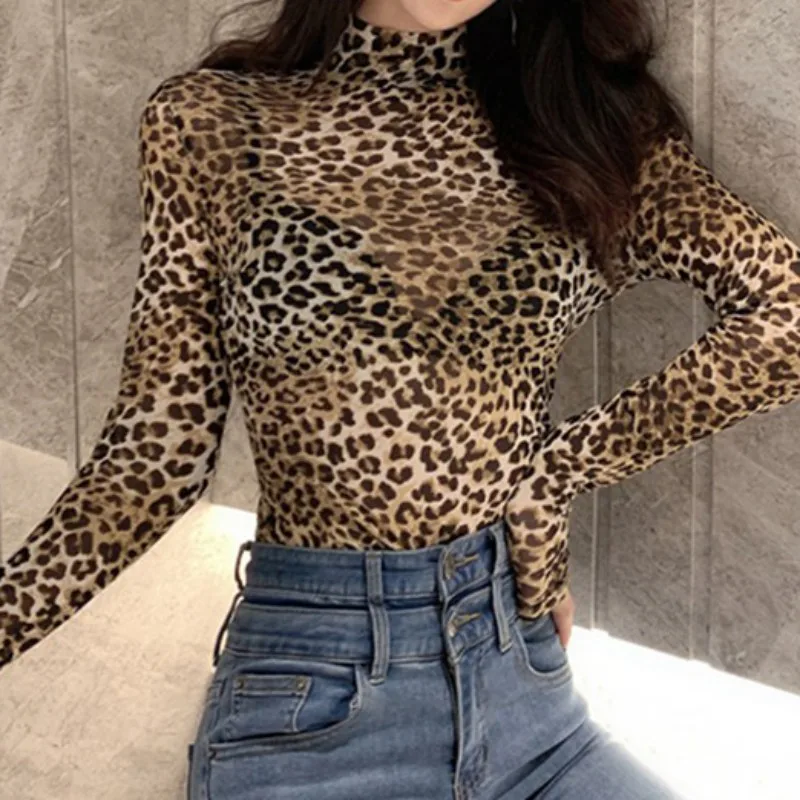 Women's Short Sleeve Print See Through Sheer Mesh Crop Top T Shirt