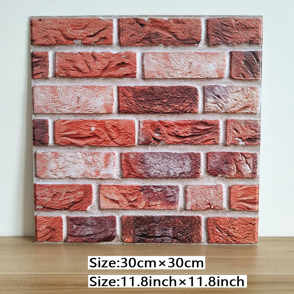 5PCS 10PCS of Red and White Brick Pattern Self-adhesive Wall Sticker,Peel And Stick,PVC Material,Wall Ceramic Tile Decoration
