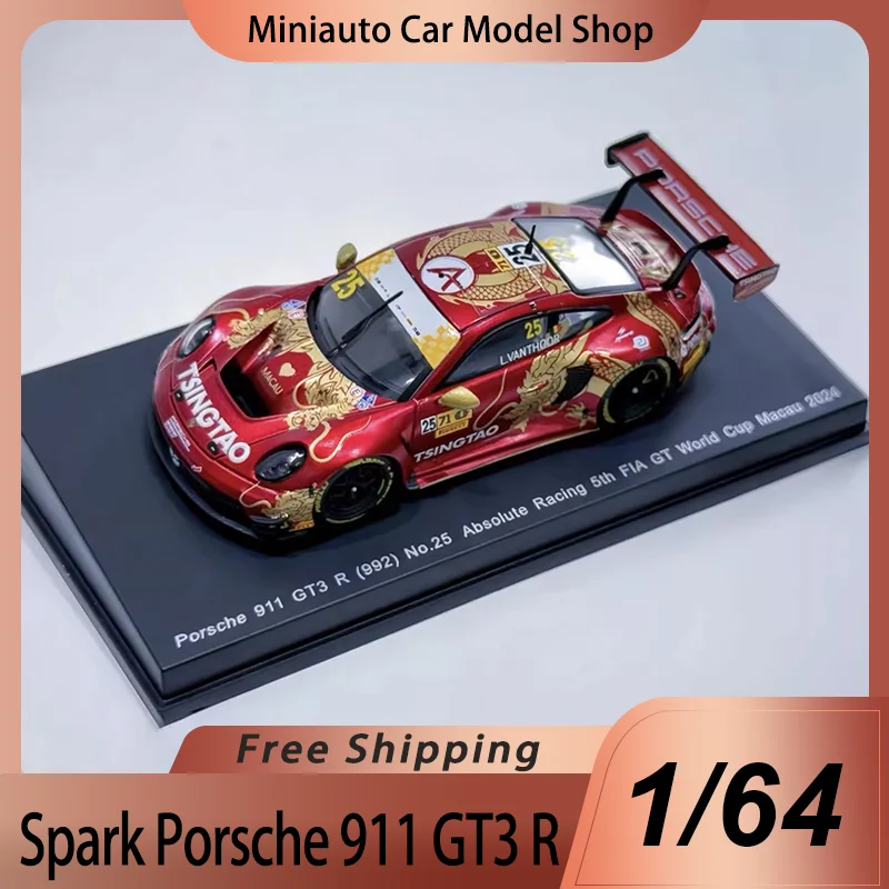 Nuevo Spark 1:64 Escala Porsche 911 Gt3 R (992) 25 #   Modelo a Escala de Auto Coleccionable de Aleación, Copa Mundial de Automovilismo de Macau 2024, Decoración