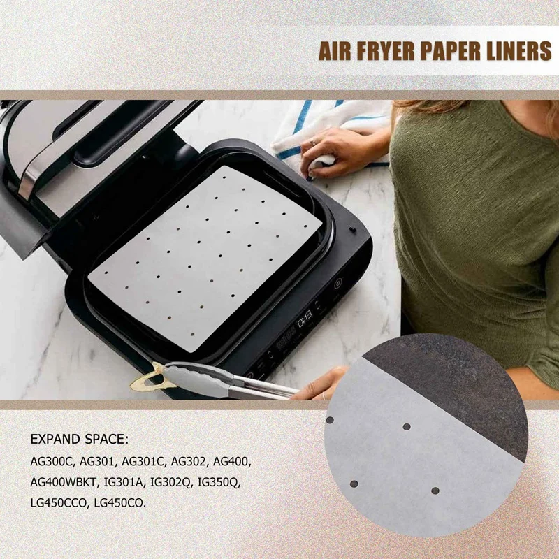 100 Pcs Air Fryer Parchment Liner,Perforated Square Air Fryer Liner for Ninja Foodi Grill 5 in 1 AG301 Dual Air Fryer