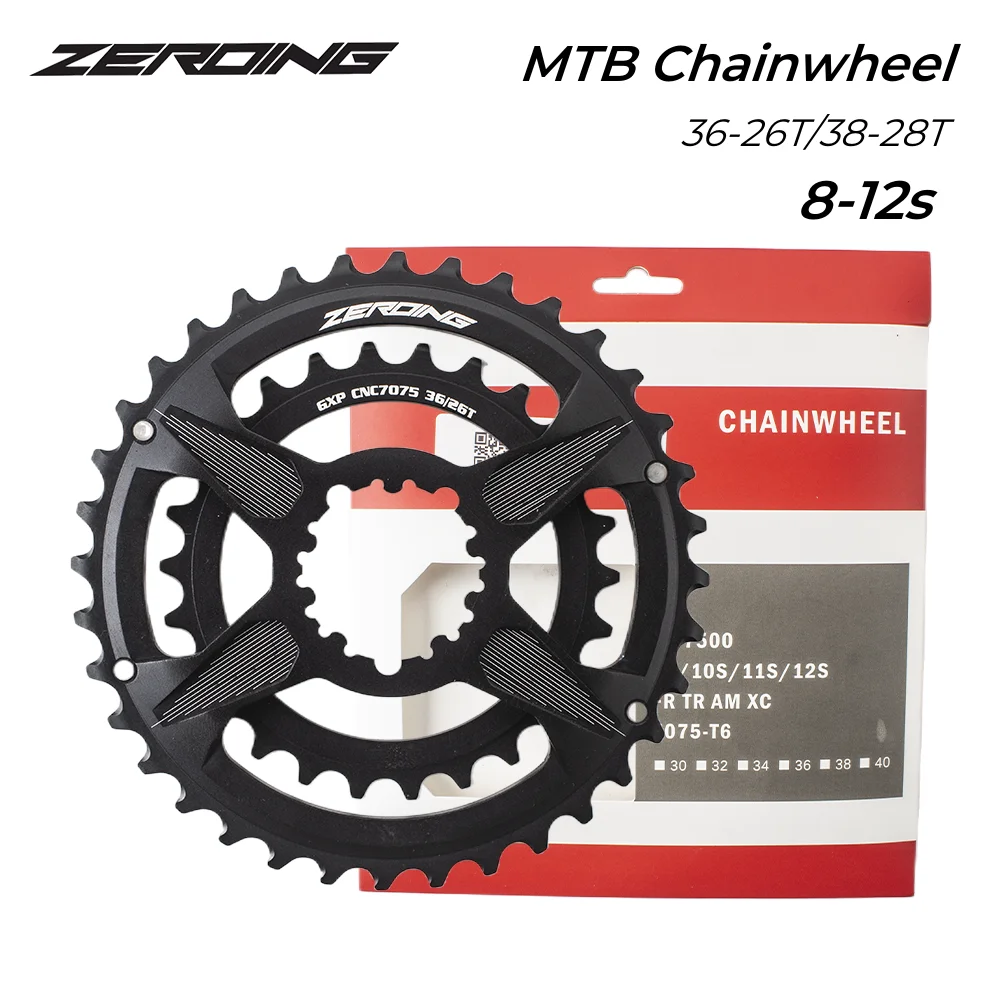 ZEROING MTB Bike Chainwheel 2 x 10 / 11 / 12s Chainrings 36-26T 38-28T Double Disc CNC for SRAM 11/12S