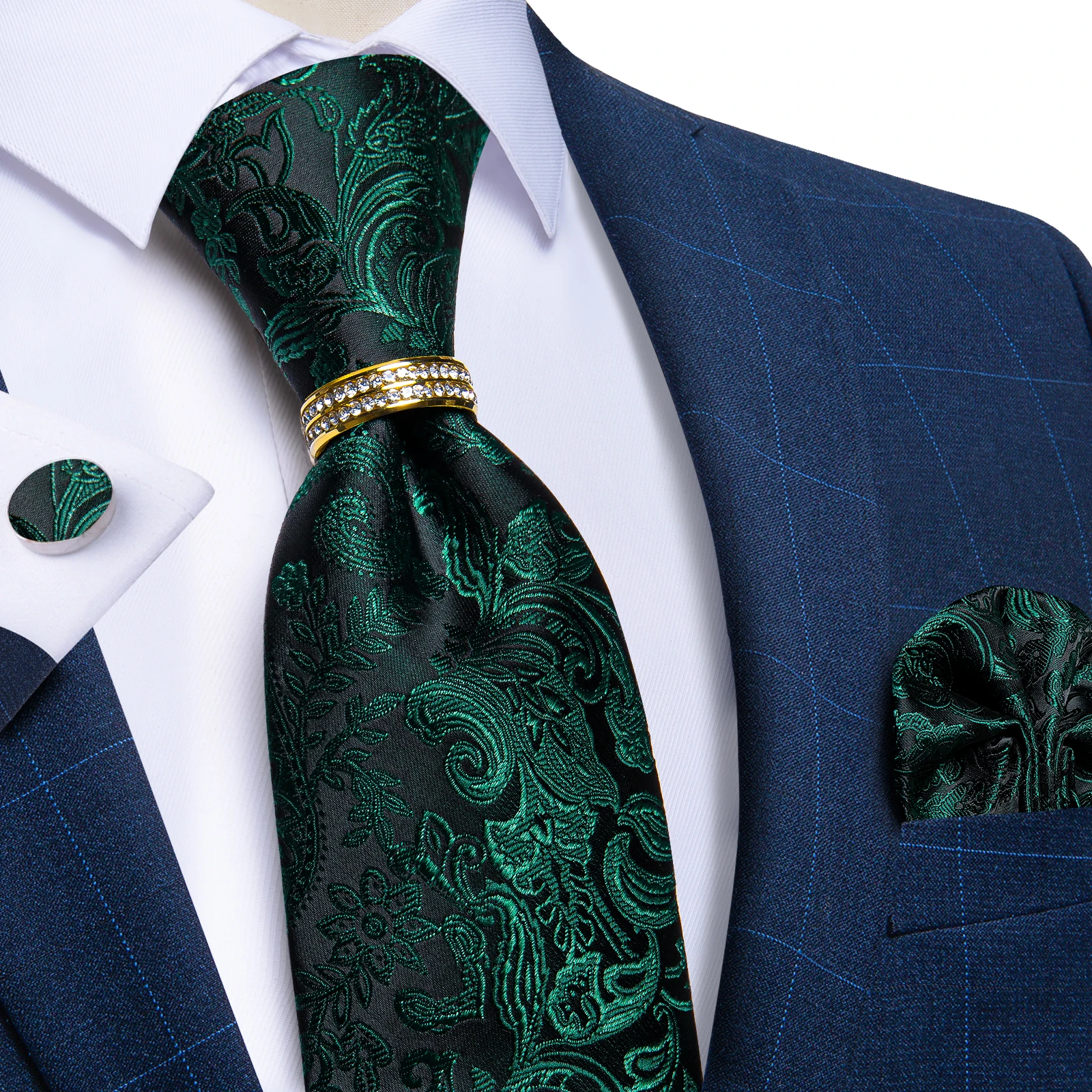 Elegant Men's Tie Handkerchief Cufflinks Green Paisley Silk Jacquard 100% Wedding Accessories Groom Groomsman Necktie Gift