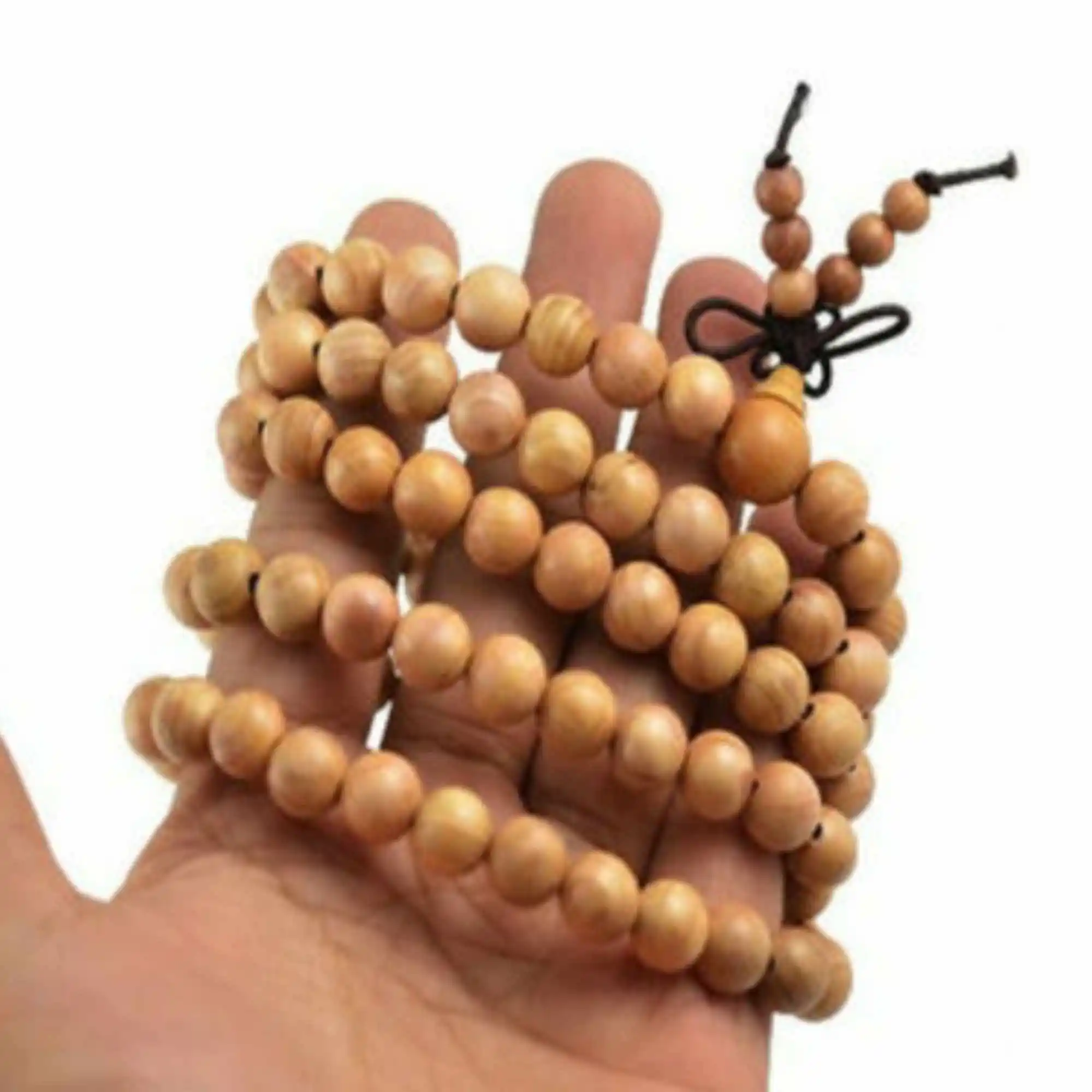 8mm Natural 108 Taxus chinensis wood beads necklace Japa Wear Cuff Handmade Fragrant Prayer Stackable Link Wrap Men