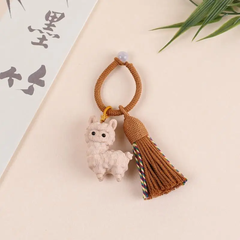 Wooden Pendant Wooden Sheep Keychain: Cartoon Animal Lamb Keyring Decoration Multi-Color Tassel