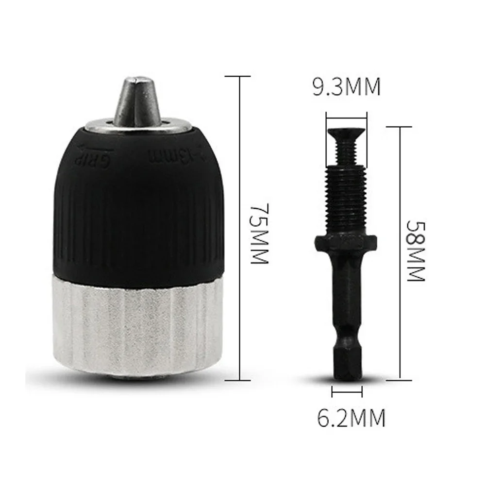 Hex Shank Adapter Keyless Drill Chuck Metal Construction Quick Installation Easy Use Electric Drill Accessory Self-locking Chuck
