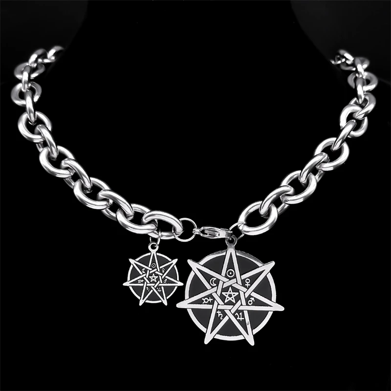 Heptagram Constellation Mysterious Pendant Necklace for Women Men Stainless Steel Hip Hop Soloman Pentagram Necklaces Jewelry