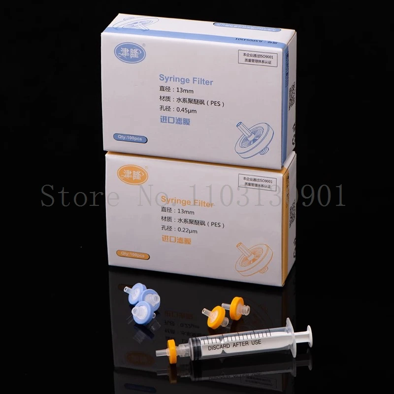 100pcs/lot 13mm/25mm Lab Nylon/PES/PTFE/MCE Millipore Membrane Syringe Filter with 0.22/0.45um Pore Size