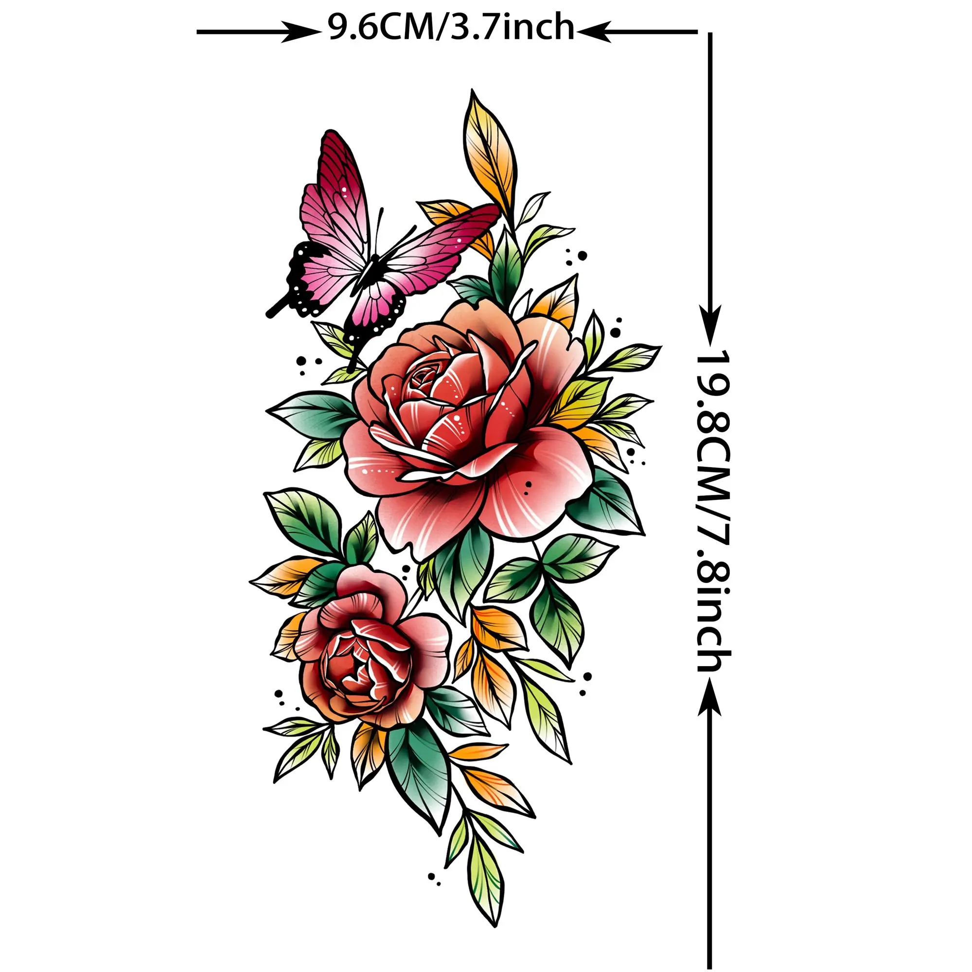 1 Sheet Beautiful Watercolor Flowers Butterfly Temporary Tattoos For Women Waterproof Realistic Fake Tattoo Sticker Long Lasting 4