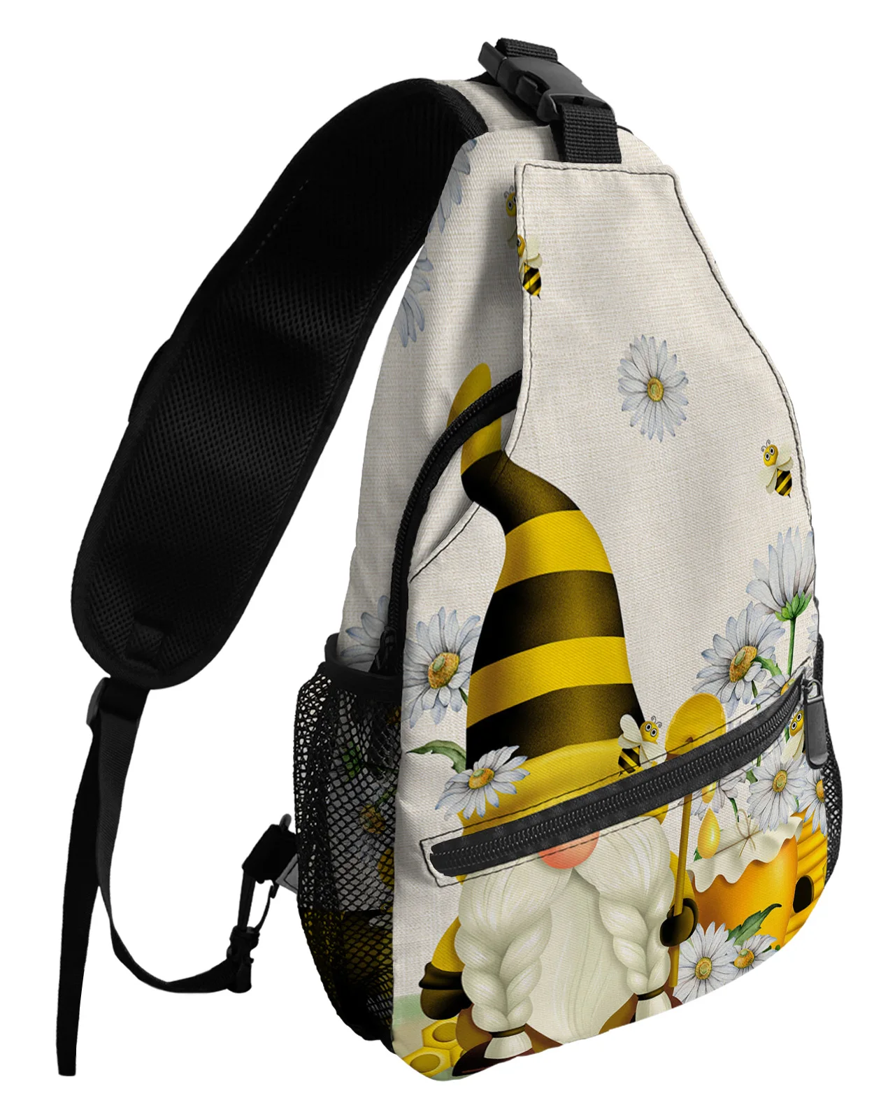 Pastoral Spring Bee Daisy Gnome Chest Bag for Men Women Casual Crossbody Bag Outdoor Travel Climb Waterproof Sling Bag