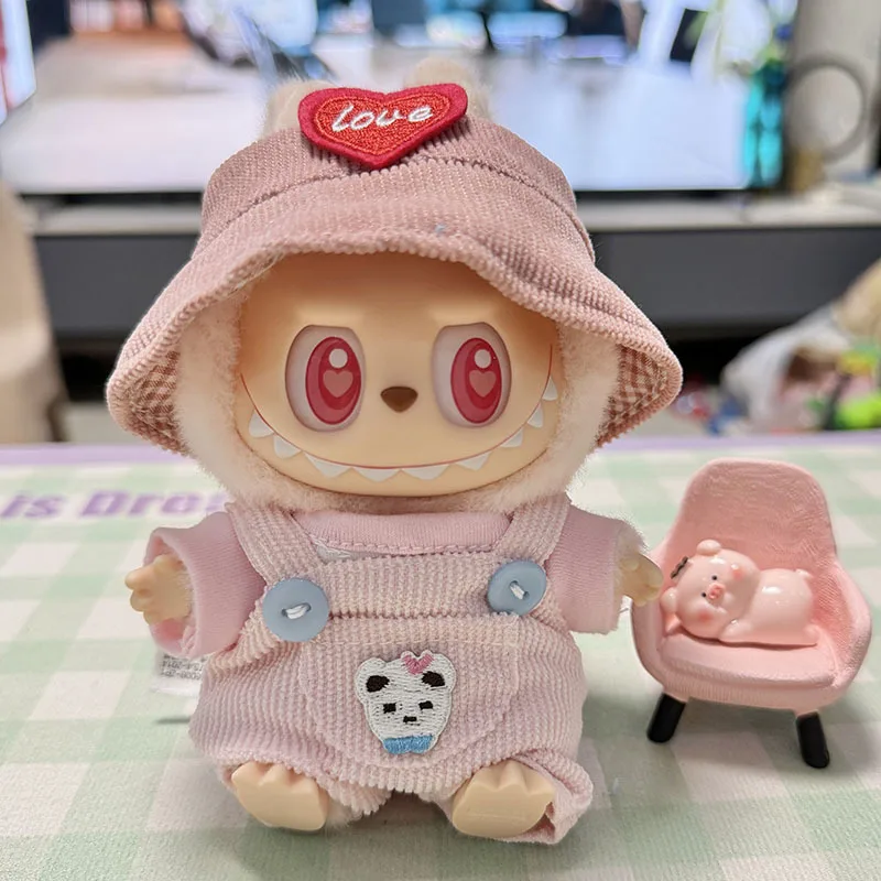 

17cm Mini Plush Doll'S Clothes Outfit Accessories For Korea Kpop Exo Labubu II Idol Dolls Sitting Party Plaid overalls Clothing