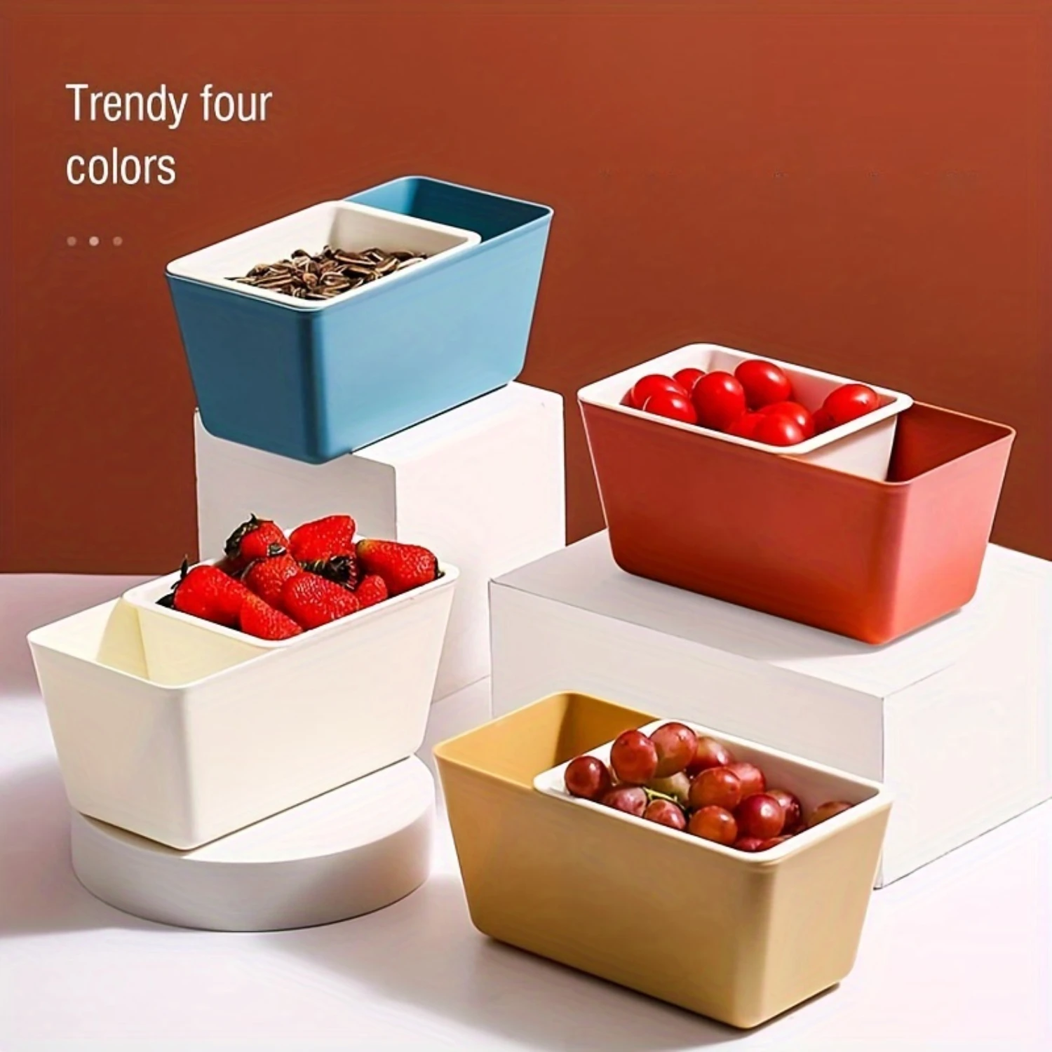 

2/4/6-Piece Double-Layer Snack & Fruit Boxes With Drainage - Square, Perfect For Candy, Dried Fruits & Melon Seeds