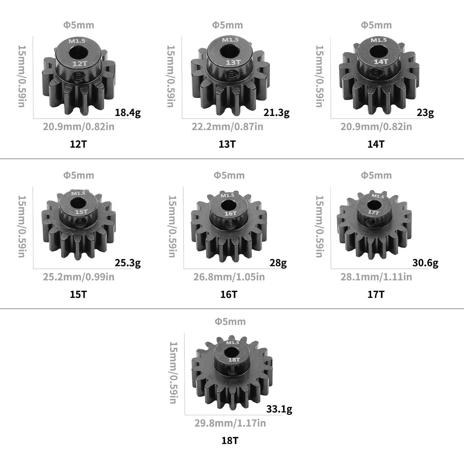 Steel 5mm M1.5 Metal Pinion Gear Motor Gear 12T-18T for 1/8 1/10 TRAXXAS ARRMA LOSI RCCar High-Quality Motor Accessories
