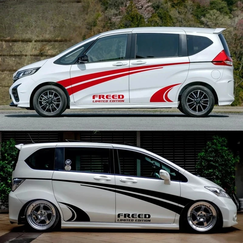 

1set Car Door Side Sport Stripes For-Honda Freed Spike Racing Styling Vinyl Decals Auto Body Decor Sticker Exterior Accessories
