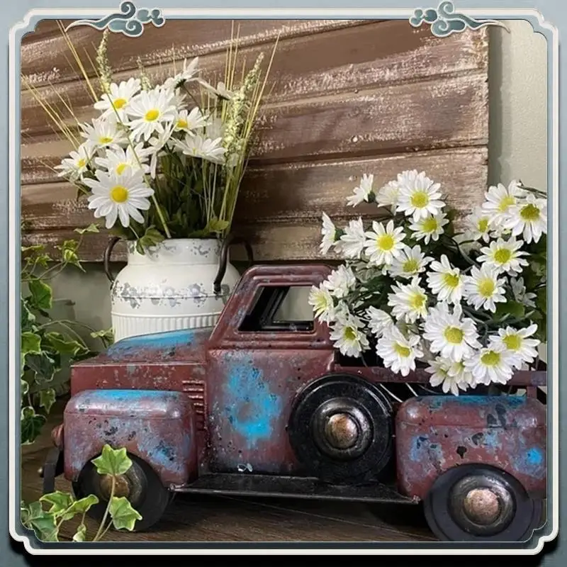 Macetas de camión desercidas Retro duraderas, flores y plantas, adornos artesanales de resina en maceta suculentas