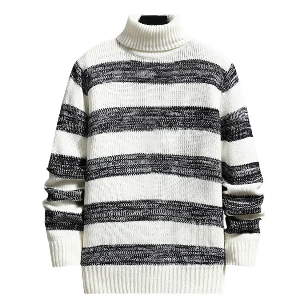

Pullover Trendy Color Matching Men Winter Sweater High Collar Men Sweater Knitting for Daily Wear
