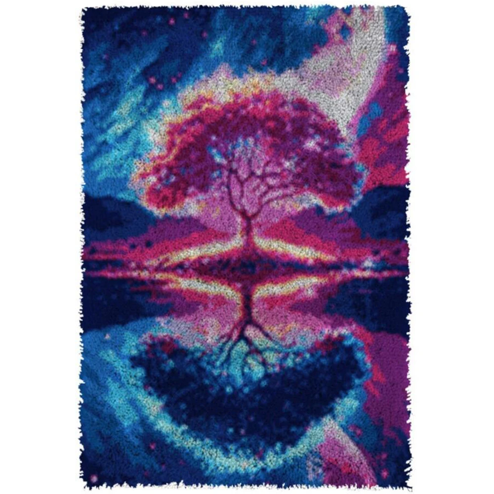 

Latch hook rugs with Preprinted Canvas Colorful tree Pattern Grid Cloth Crafts Unfinished Crocheting Yarn Mat for adult DIY Rug