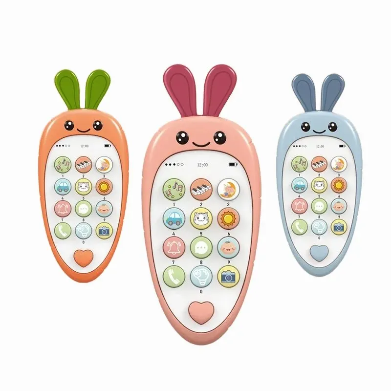 1 PCS Cartoon Radish Simulation Mobile Phone Can Bite The Baby Puzzle Early Education Music Story Learning Phone Toy