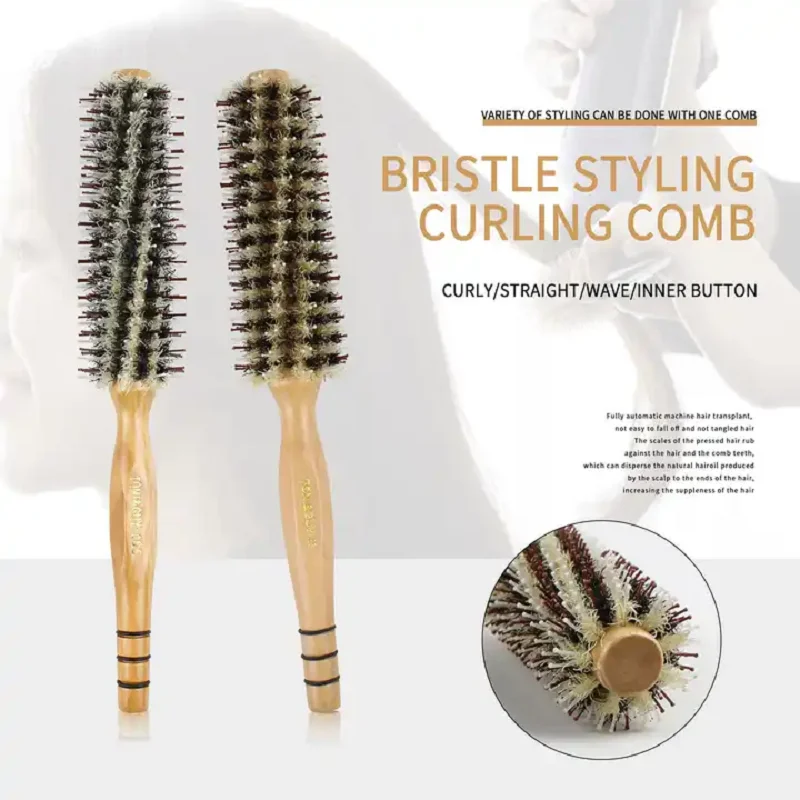 MJ OverStocks Round Hair Brush Long Tail with Bristles Anti-Static for Hair Blow Drying Styling Curly Barber Comb