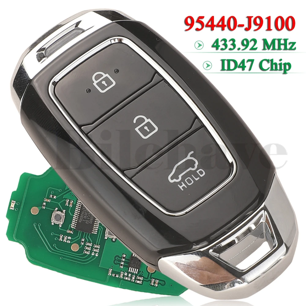 

jingyuqin 95440-J9100 Car Remote Key ID47 chip For Hyundai Kona 2018 2019 2020 Fob Smart Keyless Go 433.92MHz Control 3 Buttons