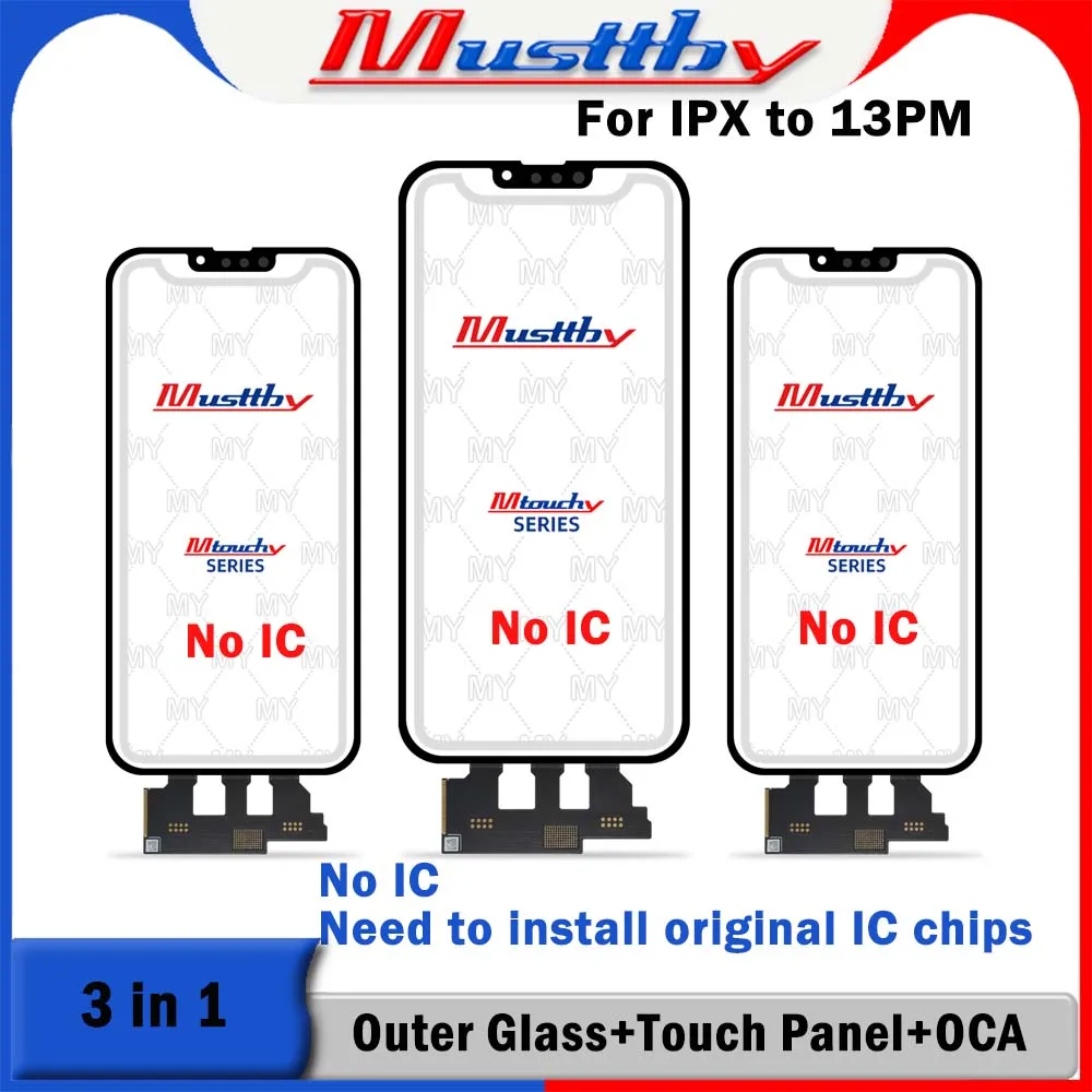 Musttby 5pc 1:1 OEM Touch Sensor Glass NO IC+OCA Glue+Frame+Dust Gauze For iPhone X13 11 12 Pro Max Screen Cover Replacement