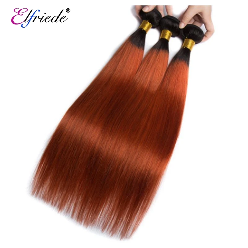 Elfriede T1B/350 Straight Ombre Color Hair Bundles with Closure Brazilian Remy Human Hair Wefts 3 Bundles with Lace Closure 4x4