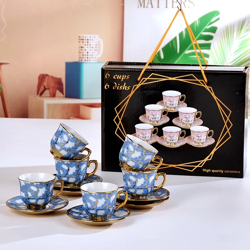 Electroplated Ceramic Cup and Plate Set European Style Gold Plated Coffee Cup Plate Advanced Practical Afternoon Tea Gift Cup