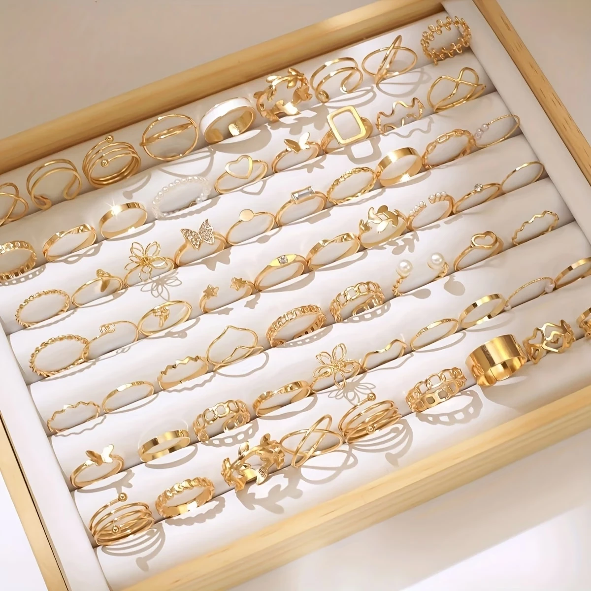66 Piece Set Minimalist Time Hollow Out Design Geometric Ring Multi Piece Set Girl Daily Party Wearing Fashion Jewelry 2024