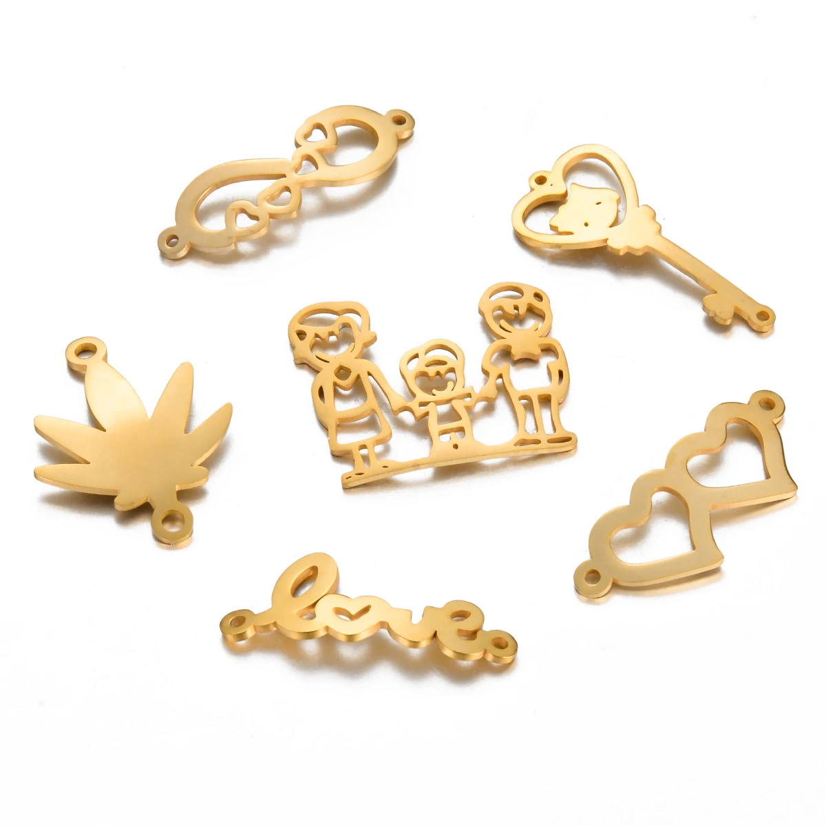 10Pcs DIY Bracelet Necklace Stainless Steel Connector Heart Love Family Charm Pendant Golden Making Jewelry Supplies