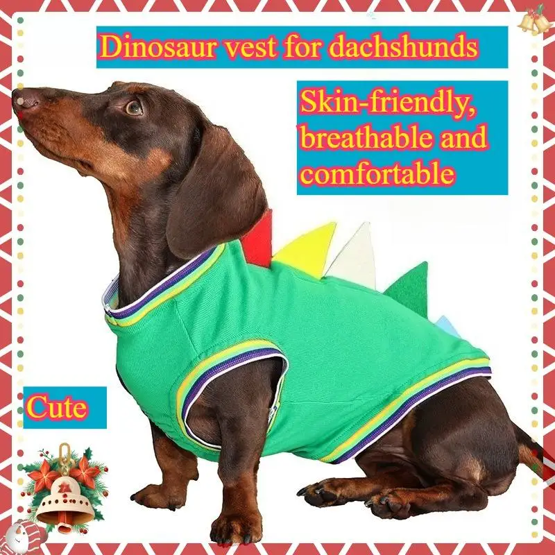 

Dachshund Dinosaur Vest, Blue/Green S/M/L, Cute Pet Costume, Breathable Four-Legs Outfit for Small Dogs