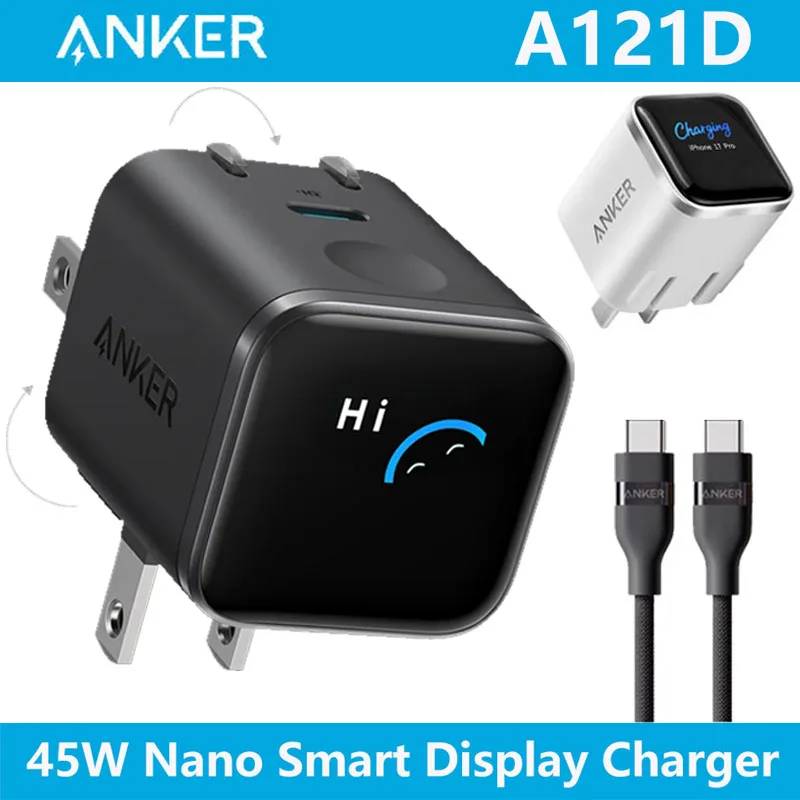 

Зарядное устройство Anker 45W Nano Smart Display с дисплеем, быстрая зарядка Type-C, компактное и складное, с USB-C разъемом для iPhone 17 Pro Max и других устройств