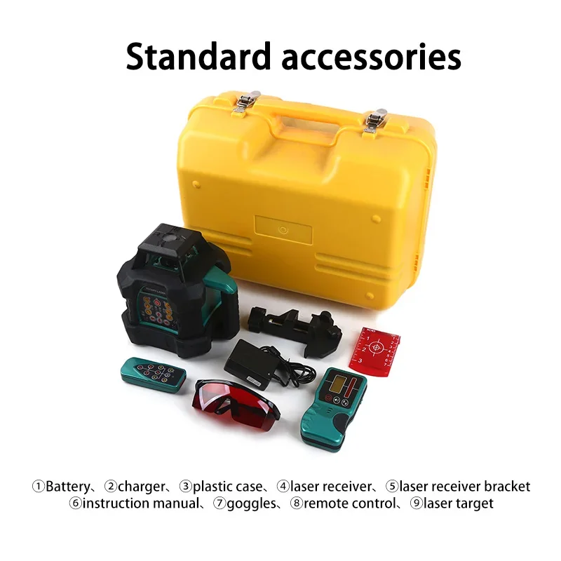 2025 مستوى الليزر الجدار 2 خطوط 4d الأخضر التسوية الذاتية الروتاري مستوي الليزر العمودي عبر خط الليزر المستويات #5