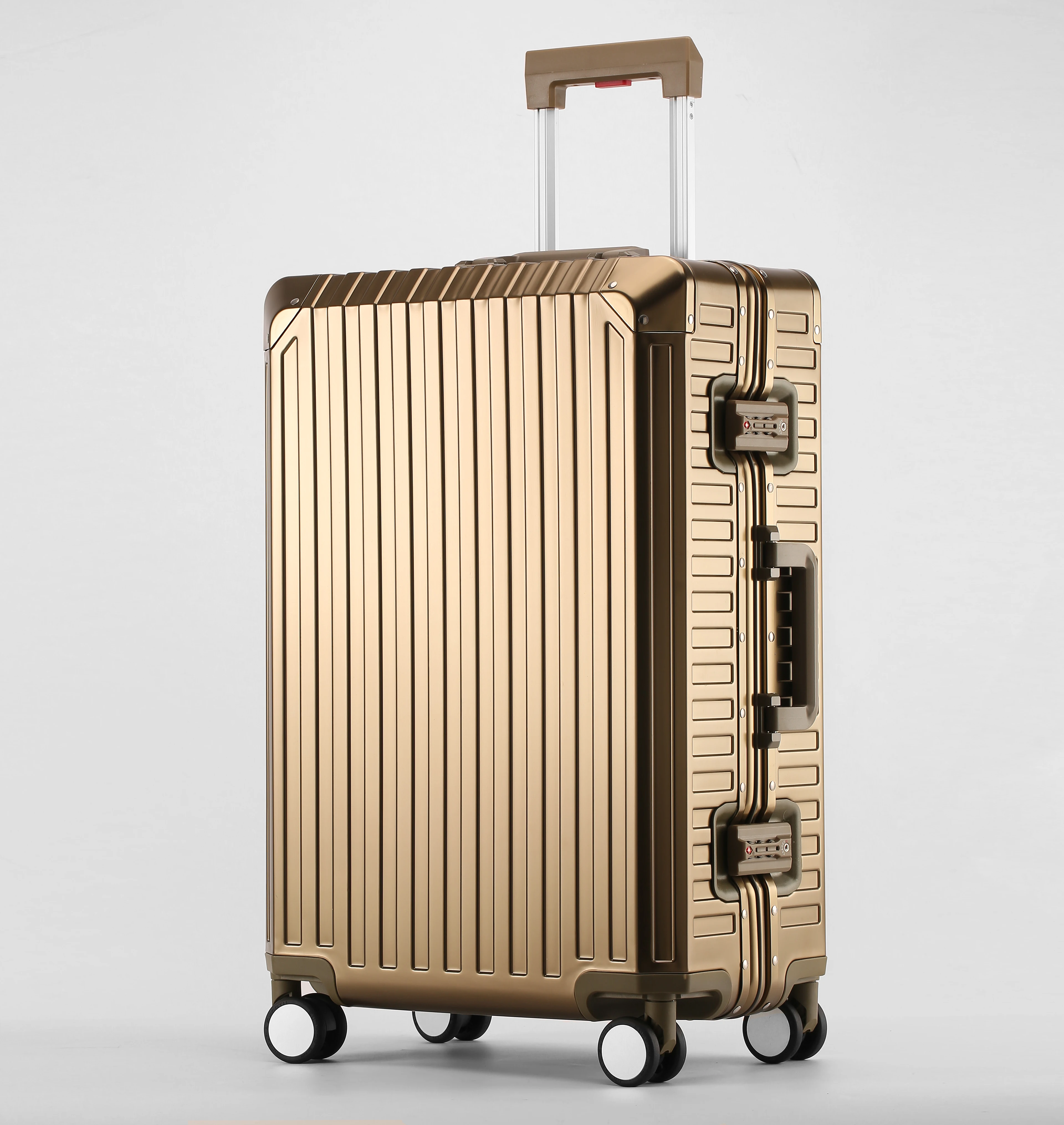 Nieuwe Stijl Alle Aluminium 20 "24" 28 "Inch Reiskoffer Carry op Luxe Koffer Metalen Trolly tas Universele Wielen