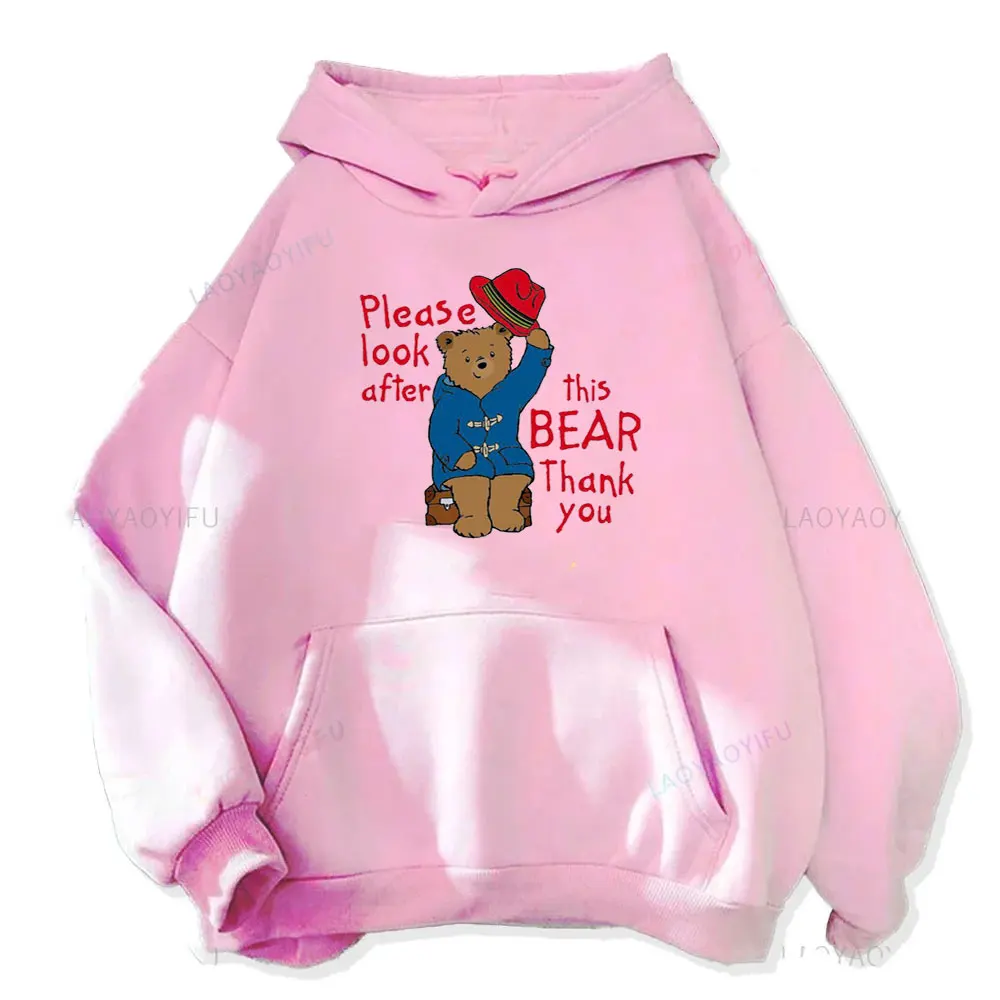 Please Look Aflerthis BEAR Thank You Unisex Paddington Bear in London Printed Long-sleeved Hoodie for Women Hoodie Pullover